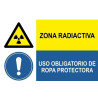 Segno di pericolo e obbligazione Zona radioattiva Uso obbligatorio di indumenti protettivi Sekureco