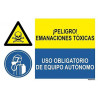 Danger sign toxic fumes, mandatory use of autonomous equipment SEKURECO