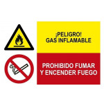 Combinado assinando perigo gás inflamável e fumar proibido