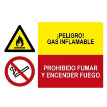 Combinado assinando perigo gás inflamável e fumar proibido