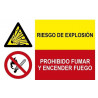 Risco de explosão, proibido fumar e acender fogo (2 sinais em 1)
