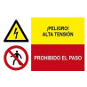 Peligro alta tensión Prohibido el paso, cartel combinado de seguridad SEKURECO