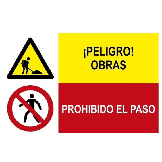 Señal combinada peligro obras y prohibido el paso