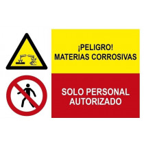 Materiais corrosivos de perigo de sinal combinado e apenas pessoal autorizado