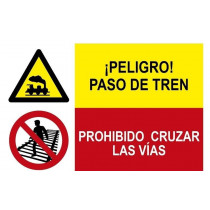 Combined sign DANGER Step of train and forbidden to cross the tracks