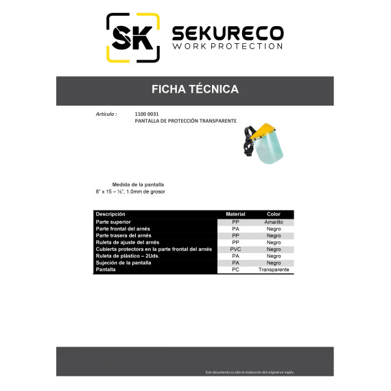 Casco Schermo di Protezione Ribaltabile Regolabile Manualmente conforme alla normativa EN 166/EN 1731 COFAN 11000031