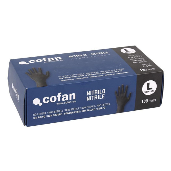 Guantes Nitrilo sin polvo color negro ambidiestro - Caja de 100 unidades COFAN