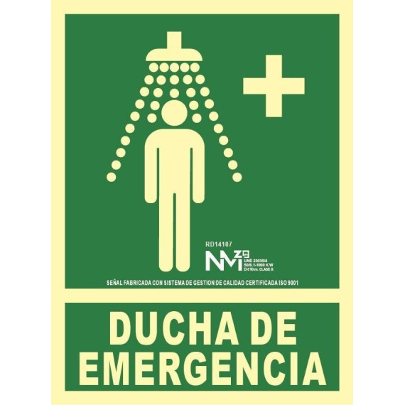Signal de douche d'urgence luminescent 224 x 300 mm