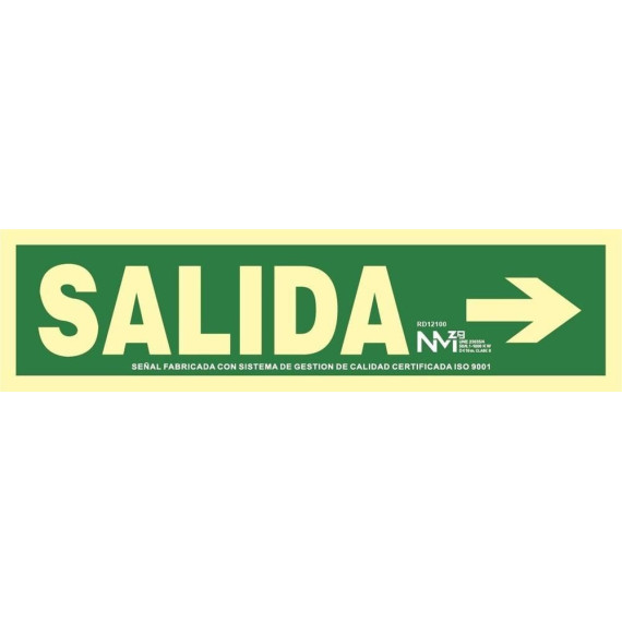Exit sign Arrow (right) Luminescent 105 x 402 mm