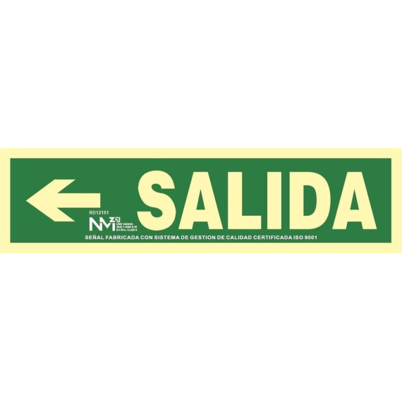 Exceção de sinal de saída (esquerda) luminescente 105 x 402 mm