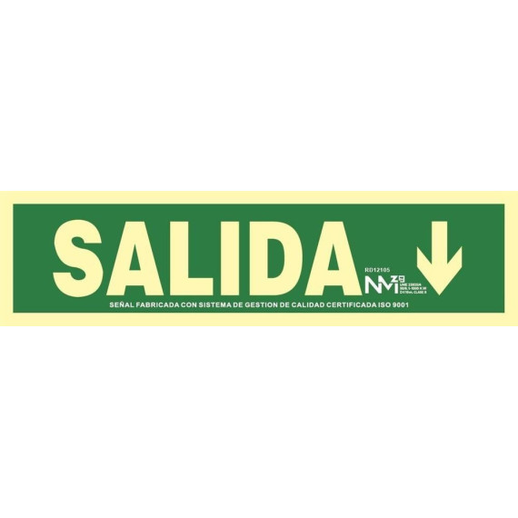 Sinal de saída de seta para baixo luminescente 105 x 402 mm