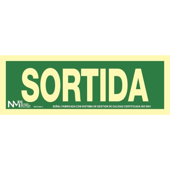 Sortida Sign Country Large format luminescent evacuation sign Catalan Sortida SEKURECO skrc