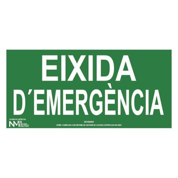 Segnali di evacuazione luminiscence in formato Valenciano Eixide D'Emergencia
