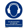 Cartel de obligación Es Obligatorio El Uso de Protección Acústica, con tintas UV SEKURECO