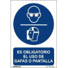 Señal de obligación para uso de gafas o pantalla, con tintas UV SEKURECO