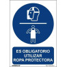 Signo indicando o uso obrigatório de vestuário de protecção, com tintas UV SEKURECO