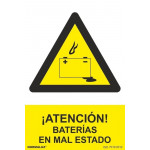 Señal ¡Atención! Baterías En Mal Estado Con Tintas UV