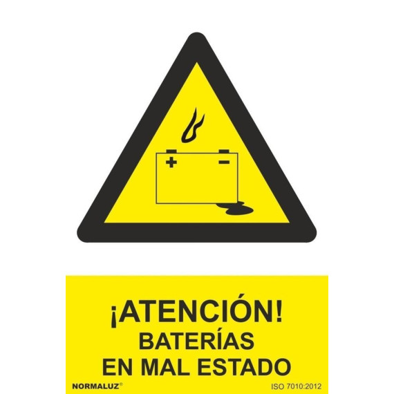 Señal ¡Atención! Baterías En Mal Estado Con Tintas UV