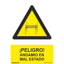 Señal ¡Peligro! Andamio En Mal Estado Con Tintas UV