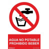 Signo de água não potável, proibida de beber (texto e pictograma)