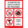 À partir de ce point, il est interdit : de fumer, de manger et de boire, panneau d'interdiction SEKURECO.