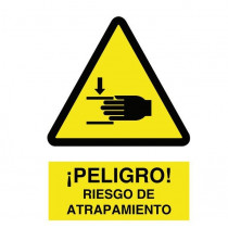 Señal advertencia pictorama y texto - Peligro riesgo de atrapamiento