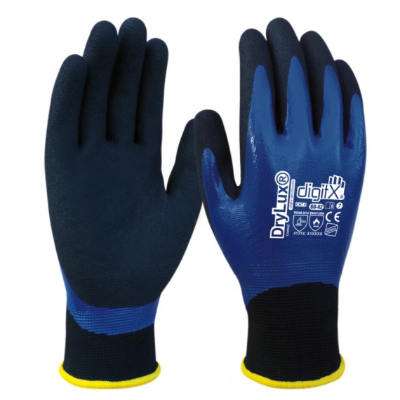 12 pares de luva nitrilo bilacpa azul granulado impermeável Digitx Drylux revestido