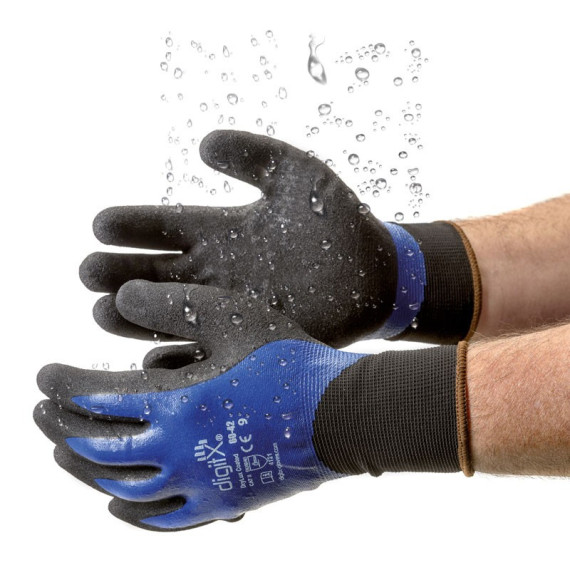 12 pares de luva nitrilo bilacpa azul granulado impermeável Digitx Drylux revestido