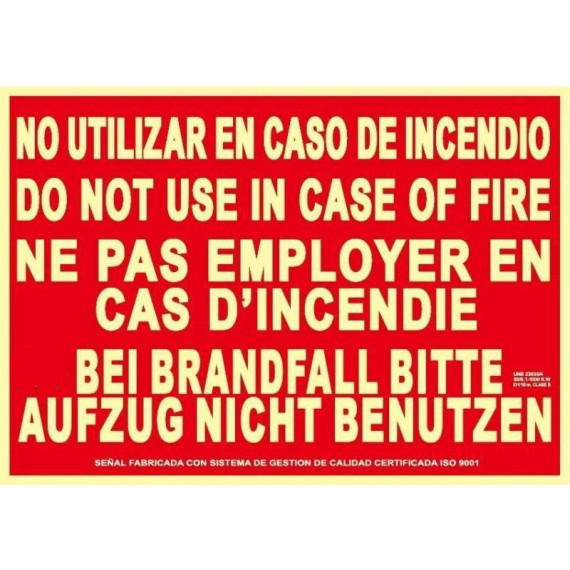 PVC-Signal 0,7 mm "nicht im Brandfall verwenden" - verschiedene Sprachen RD00116-T