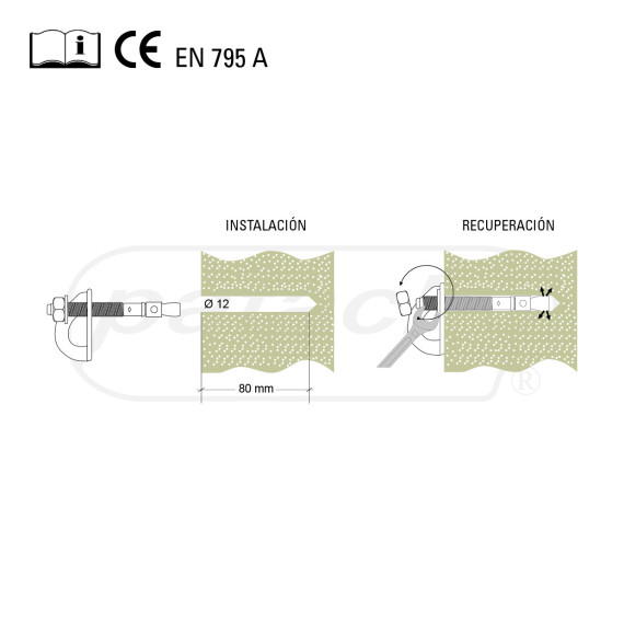 Grand point d'ancrage en acier inoxydable pour béton + 30kn parabol