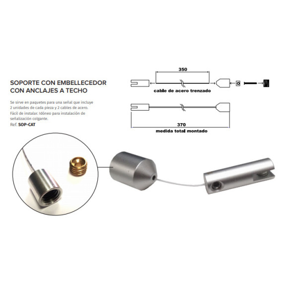 Support de plafond avec embout et câbles en acier (pack de 2 unités) SEKURECO