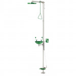 Pedestal-mounted safety station - Hand and foot operation, stainless steel container