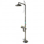 Safety station mounted on pedestal - hand and foot operation, all in stainless steel