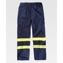 Straight pants with reflective-fluorescent tapes
