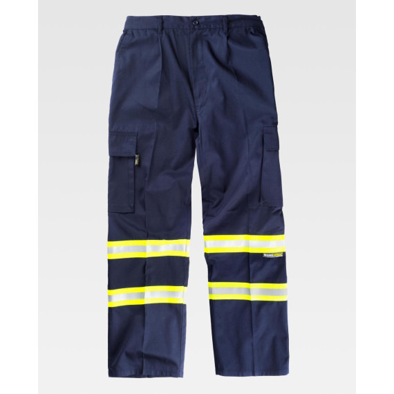 Straight pants with reflective-fluorescent tapes