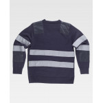 Thick knit crew neck sweater with reflective stripes WORKTEAM S5507