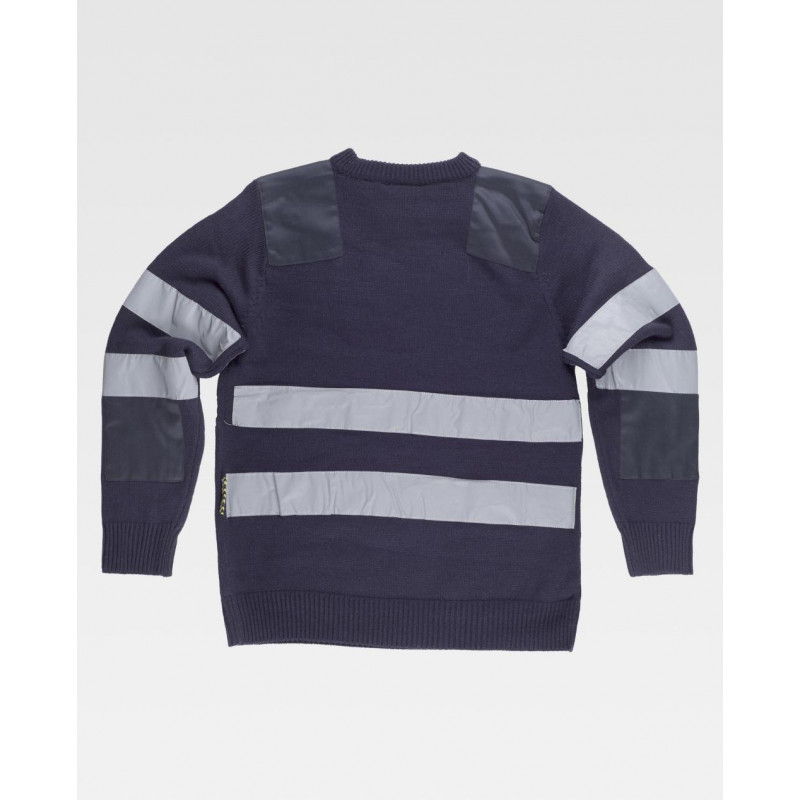 Thick knit crew neck sweater with reflective stripes WORKTEAM S5507