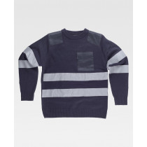 Round neck sweater in thick point with reflective