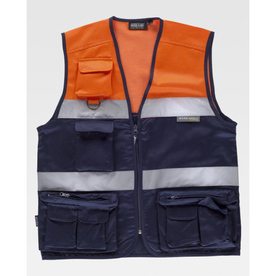 Chaleco tipo safari combinado con cintas reflectantes WORKTEAM C4010
