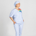 Unisex Kurzarm-Bluse mit Spitzenhals und Regenbogen-Druckgary