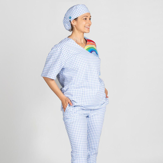 Unisex Kurzarm-Bluse mit Spitzenhals und Regenbogen-Druckgary