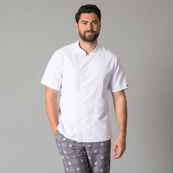 Chefjacke Kurzarm mit Aerosilber Technisches Gewebe auf dem Back Garys Rivera