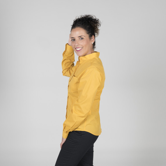Chemise femme à manches longues avec cou mao et poignets brûlés Gary