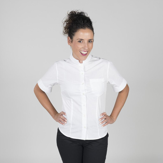 Woman shirt in short sleeve with mao neck with pocket on left chest Gary's