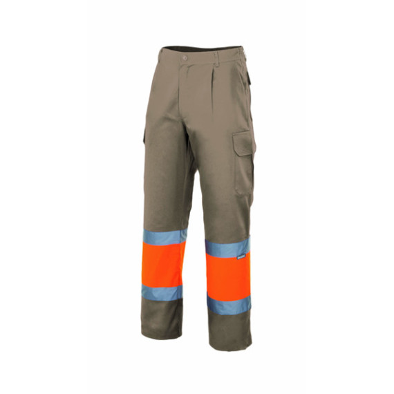 High visibility bicolor fluorescent pants with multiple pockets, combined VELILLA Series 157C - Customized garment.
