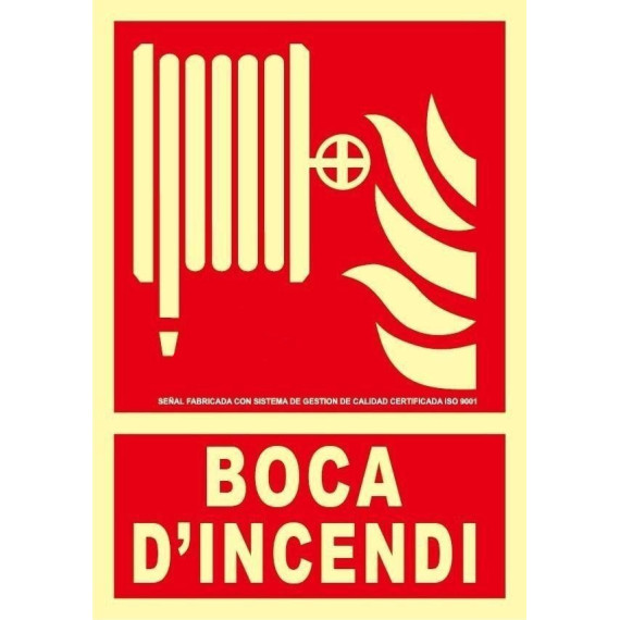 Extinction signal in Catalan Boca D'Incendi 210 x 300 mm Class A SEKURECO