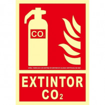 Señal de seguridad Extintor Co2 con esquina perforada aluminio Clase A SEKURECO