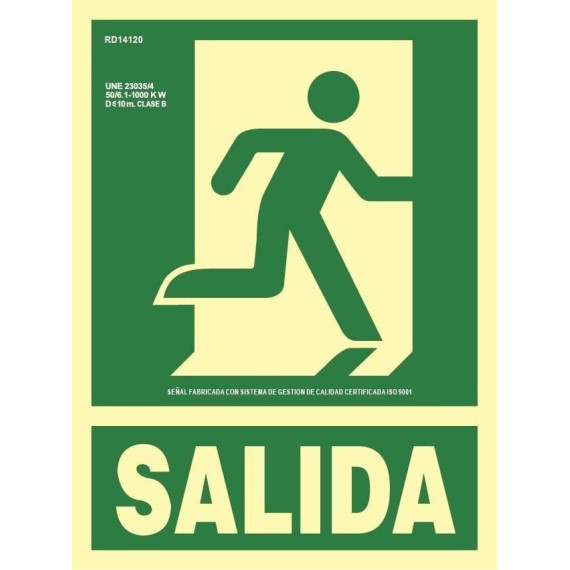 Exit sign right turn in aluminum Class A 210 x 300 mm SEKURECO