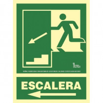Sinal de evacuação Escada Descida Esquerda Alumínio Classe A 210 x 300 mm SEKURECO
