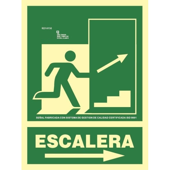 Sinal de evacuação Escada Subida direita em alumínio Classe A 210 x 300 mm SEKURECO